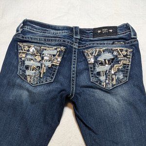 Miss Me Silver Stitched Bootcut Jeans with factory destruction